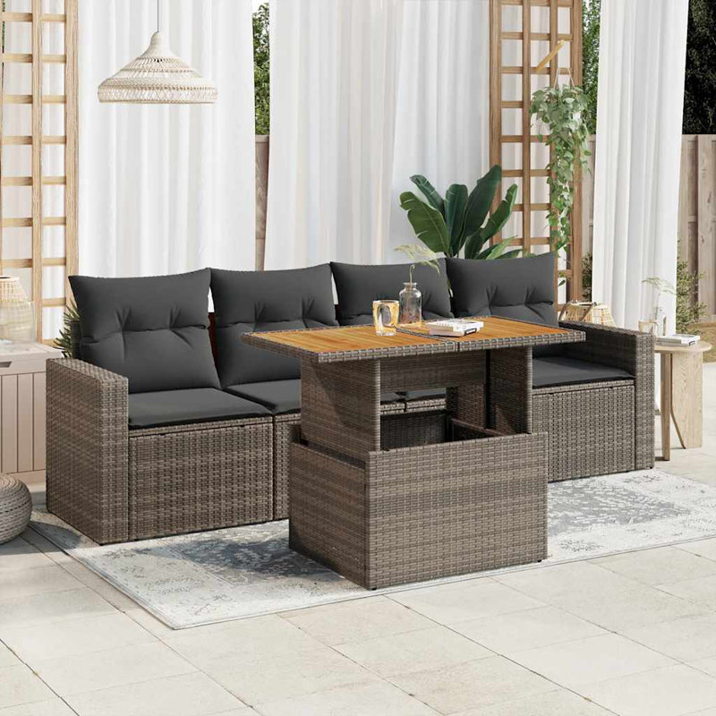  Ensemble de canapé de jardin en rotin gris 5 pièces pieds réglables