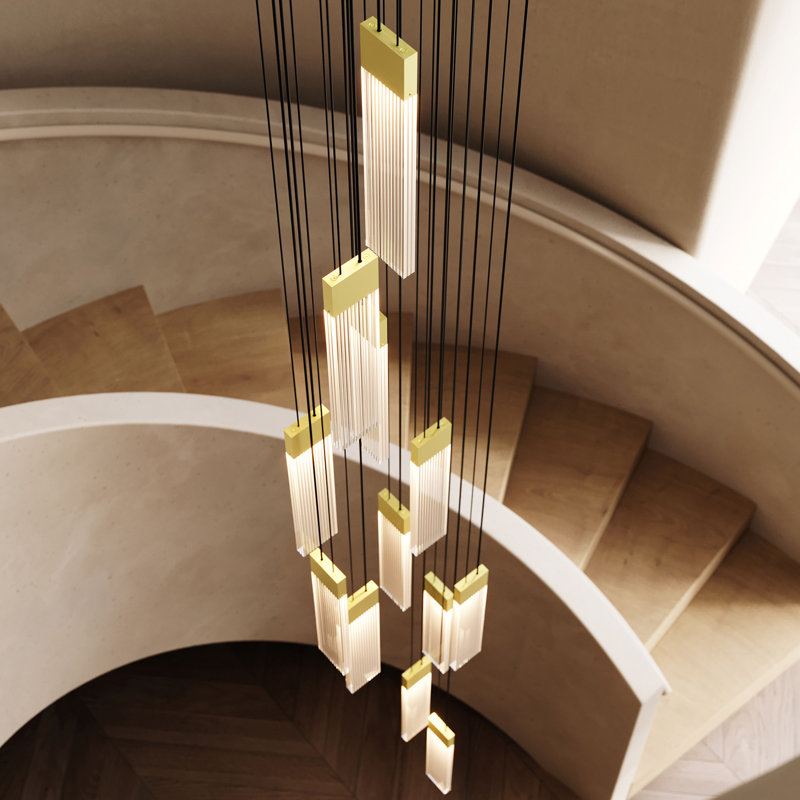 V Panels 6 - Light LED Pendant, Brass