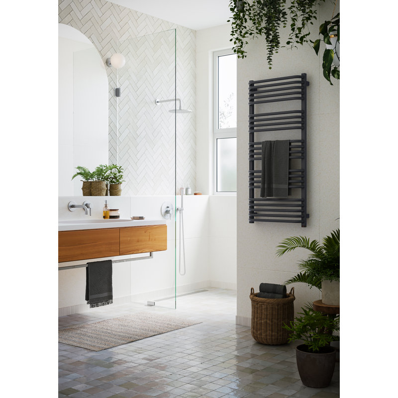 Alex One Electric Towel Rail, 1140cm H x 50cm W x 132cm D, Curved Towel Rail, Grey