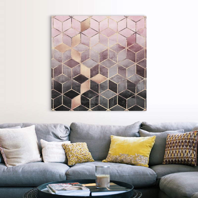 «Pink Grey Gradient Cubes», reproduction d'impression sur toile, Toile tendue, H 48 po x l 48 po x P 1,25 po
