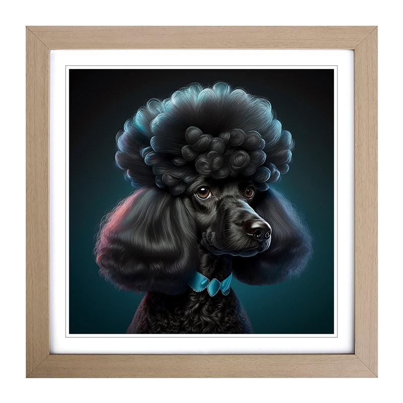 Poodle Dog Deco No.1 - Framed Print, Oak