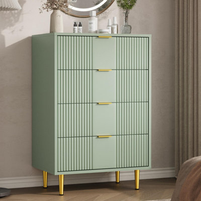 Fluted Dresser for Bedroom with Drawers, Tall Modern Chest of Drawers with Metal Handle, Wooden Closet Clothes Storage Organizer