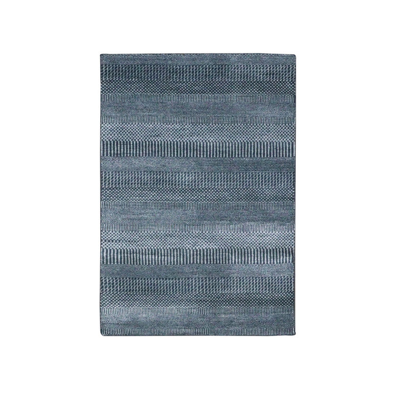 Tapis oriental gris tissé à la main 3 pi 3 po x 5 po gris anthracite, laine et soie, tissage dense Gabbeh