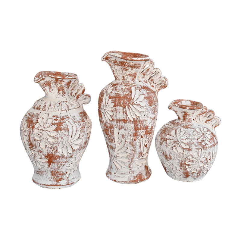 Fluted Handle Pot Set In Distressed White