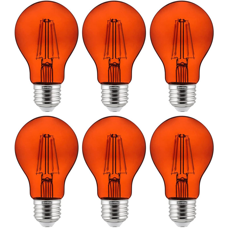 6- Pack LED Dimmable UL Listed Filament A19 Standard Colored Transparent Light Bulb, Orange Finish