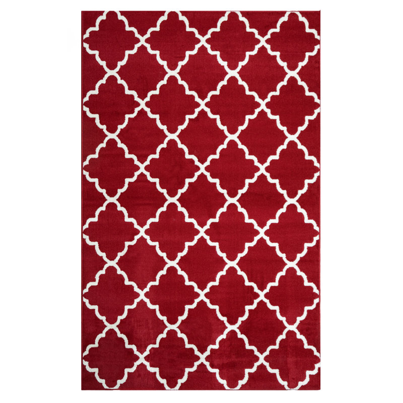 Tapis rouge/blanc touffeté à treillis géométrique Sera, Rectangle 3 pi 6 po x 5 pi 6 po