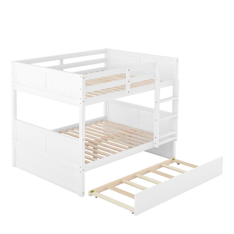 Lit superposé double au-dessus de double avec lit gigogne simple, Blanc