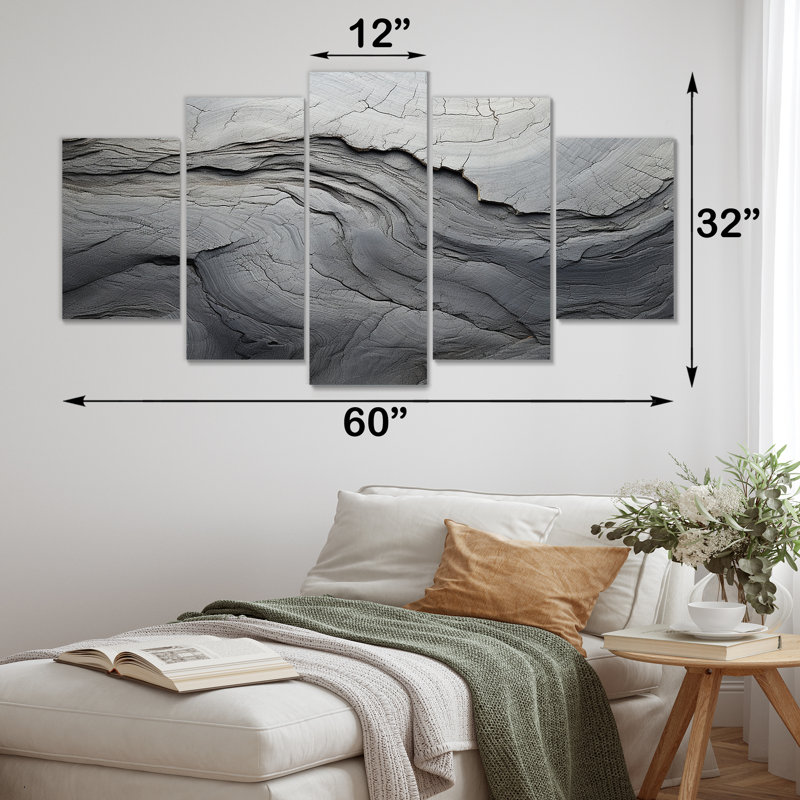  «Gray and White Stone River III - Abstract Multipanel Wall Art Decor