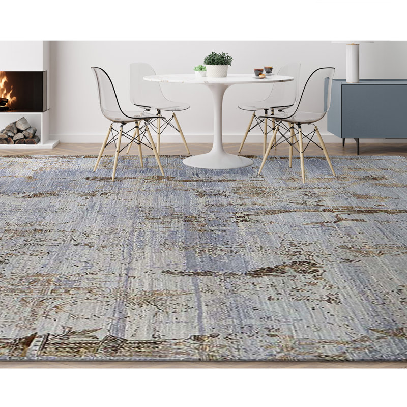Hand Knotted Abstract Area Rug, Rectangle 9' x 12'