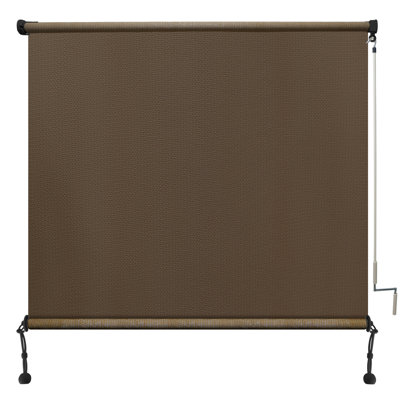 Walnut Outdoor Roller Shade Fabric Blind Sesame 220GSM Roll Up Shade, Wand Operation Exterior Roller Shade Cloth for Patio Porch Gazebo, Spliced of Two