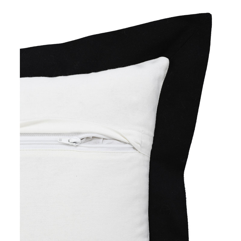 Housse de coussin décoratif contemporaine faite à la main de couleur unie 100% coton, Blanc / noir