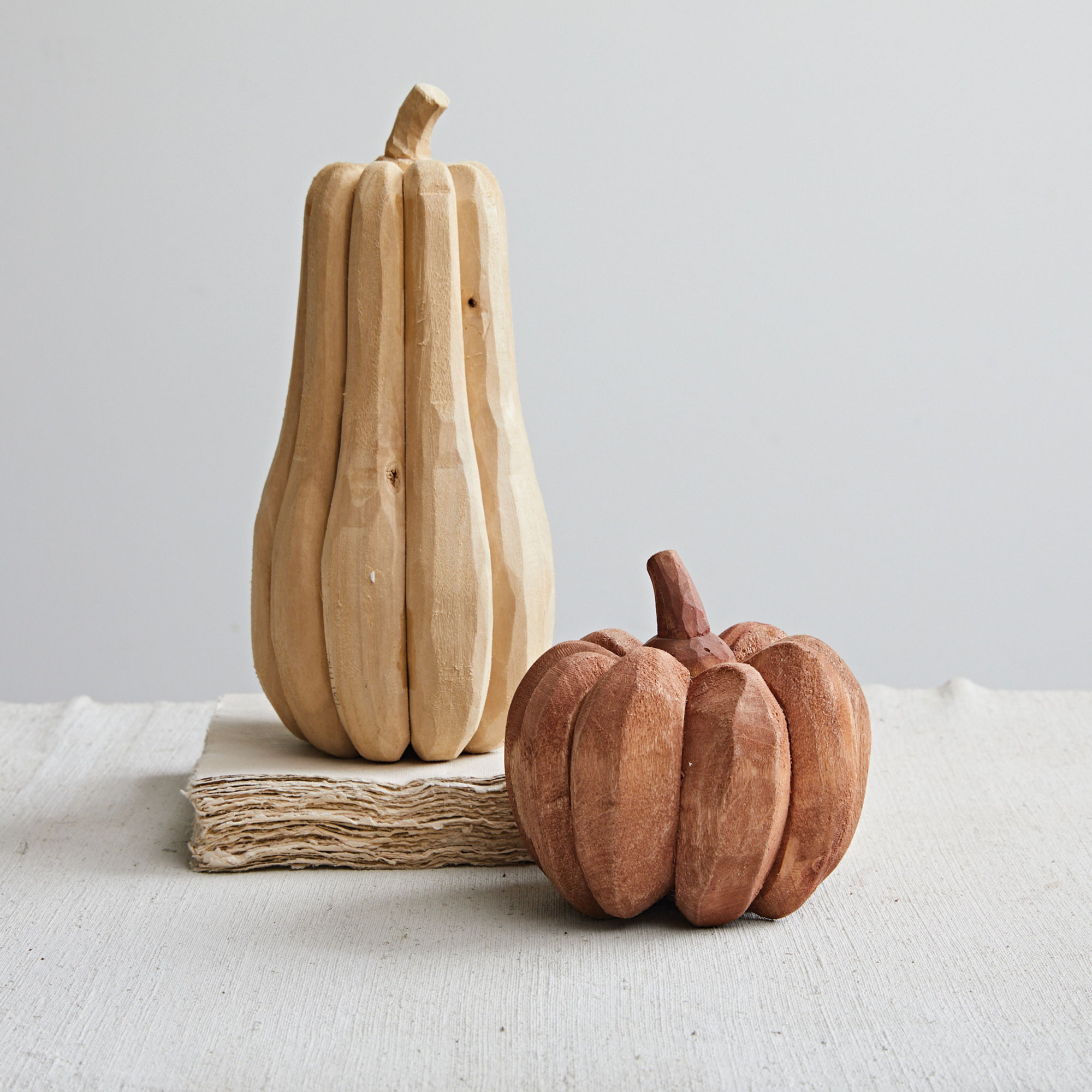 Tall Poplar Wood Pumpkin Figurine