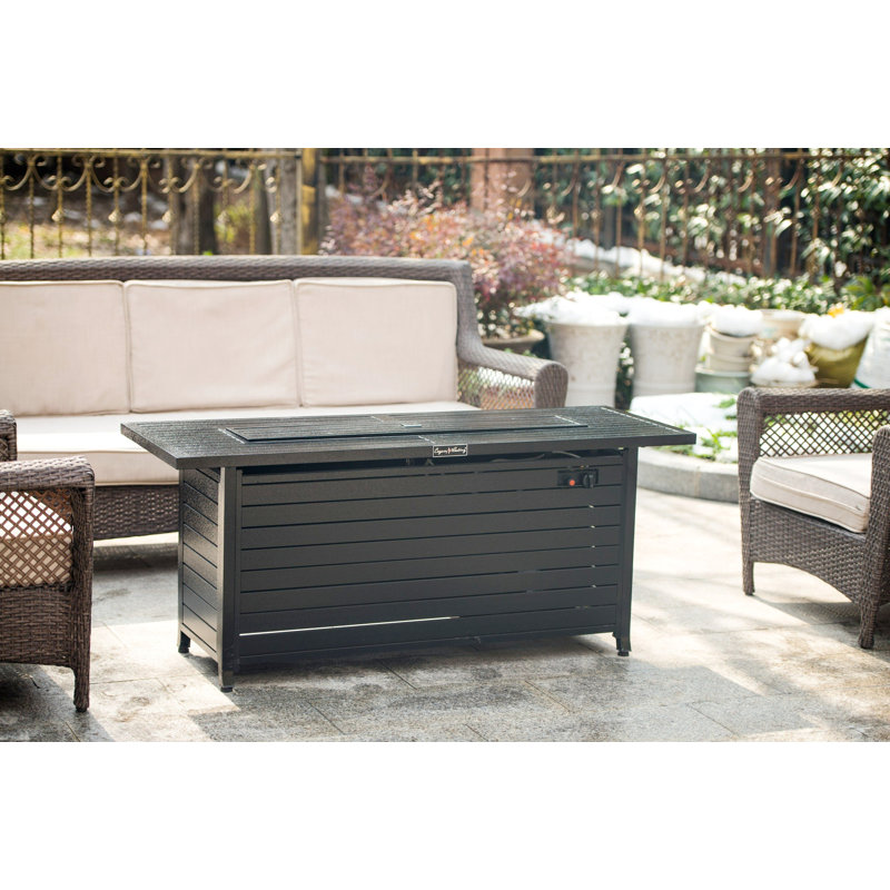 Outdoor Gas Propane Fire Pits Table, Aluminum, 50000BTU Firepit Fireplace Dinning Table With Lid, Fire Glass, Retangular, ETL Certification