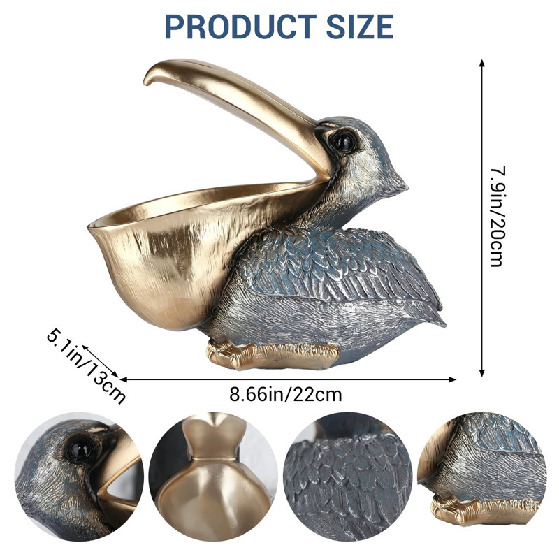 Figurine décorative Pelican plat de bonbon multifonctionnel, Grey