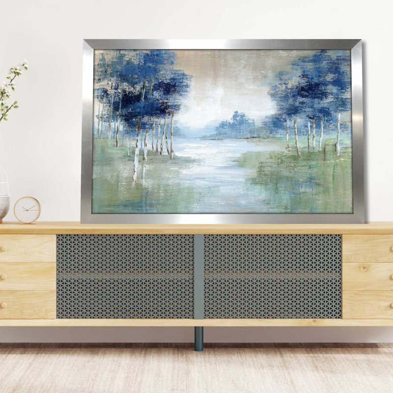 Birch River par Nan - Peinture, L 39,5 po x H 27,5 po, Encadrement argenté