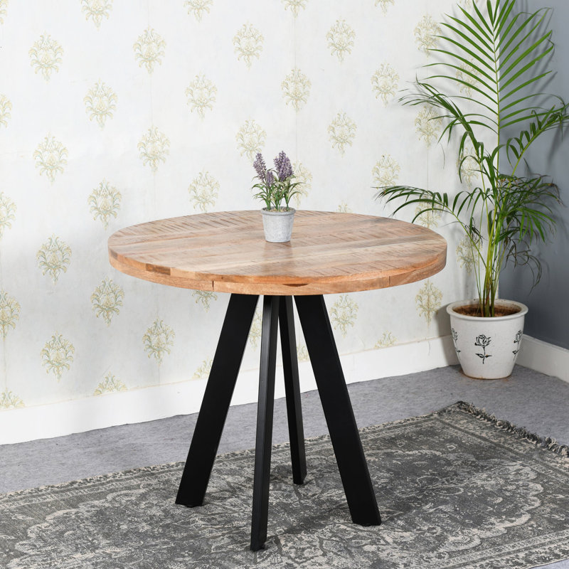 Lamantia Round Solid Wood Top Metal Base Dining Table