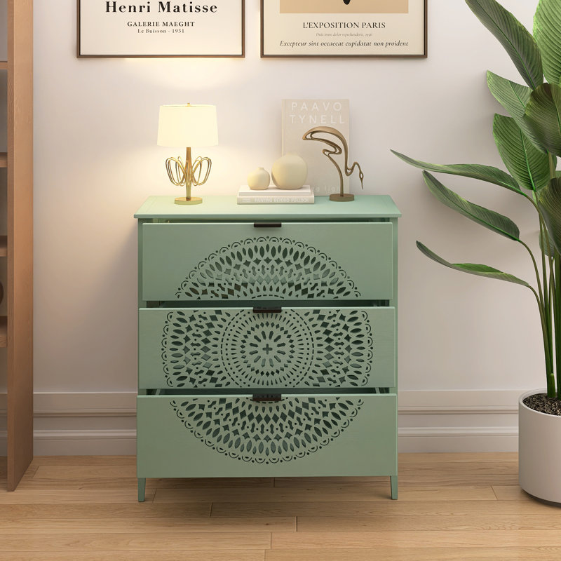 34 In. H Cabinet With 3 Drawers, Black, Green