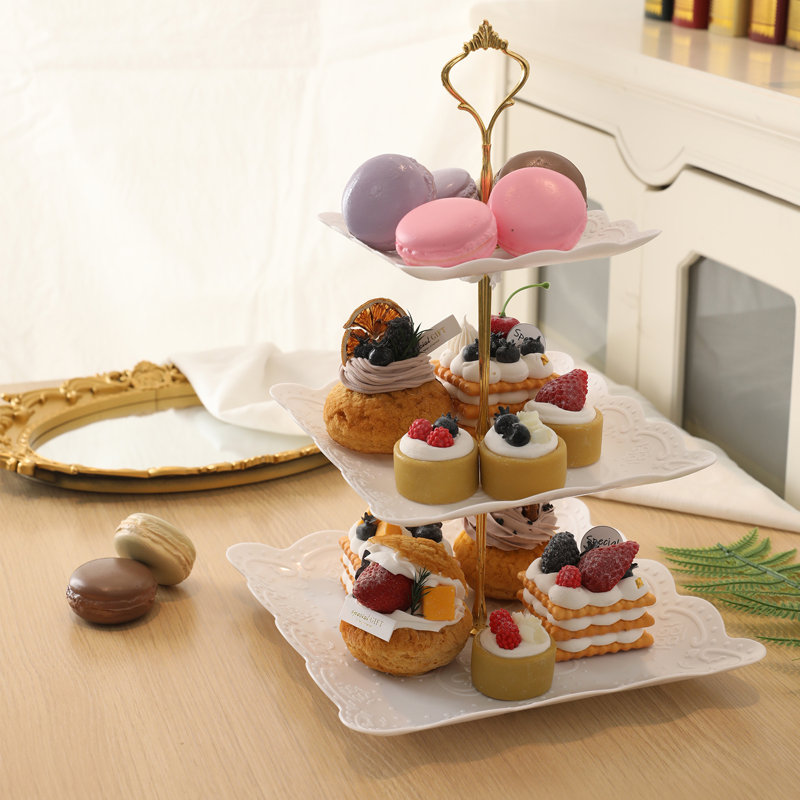 2Pcs 3 Tier Plastic Cake Display Stand Dessert Serving Tray Stand Square