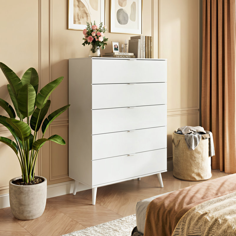 Commode de 50 po de hauteur à 5 tiroirs en bois pour chambre à coucher avec pieds solides, rangement de commode moderne avec poignée en métal robuste, commode de salon, couloir, garde-robe