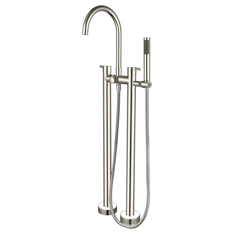 2 Handle Floor Clawfoot Tub Faucet, Brushed Nickel