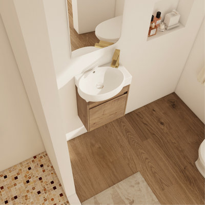 Meuble-lavabo moderne avec lavabo en céramique - Lavabo mural compact à fermeture en douceur de 16 pouces pour les petites salles de bain