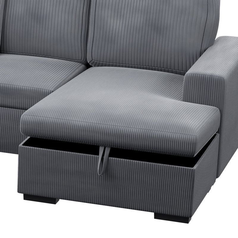 4-Piece Convertible Sectional, Fog Corduroy