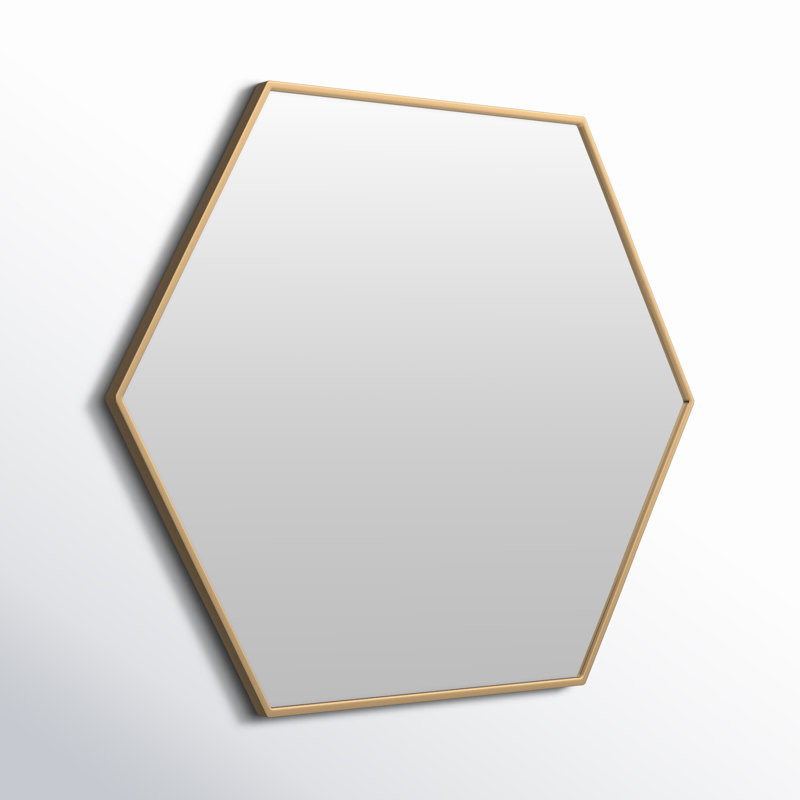 Sabine Metal Hexagon Wall Mirror, Brass, 35" x 41"