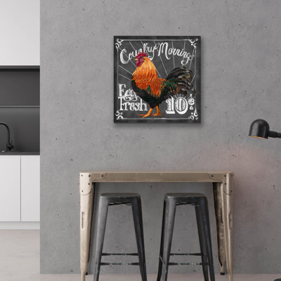  «Rooster On Chalkboard 1» par Art Licensing Studio, art mural en verre acrylique, 24 po x 24 po