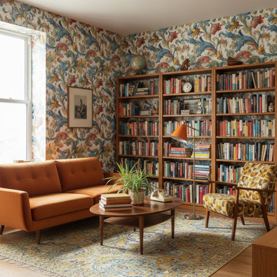 Papier peint floral damassé mur rétro