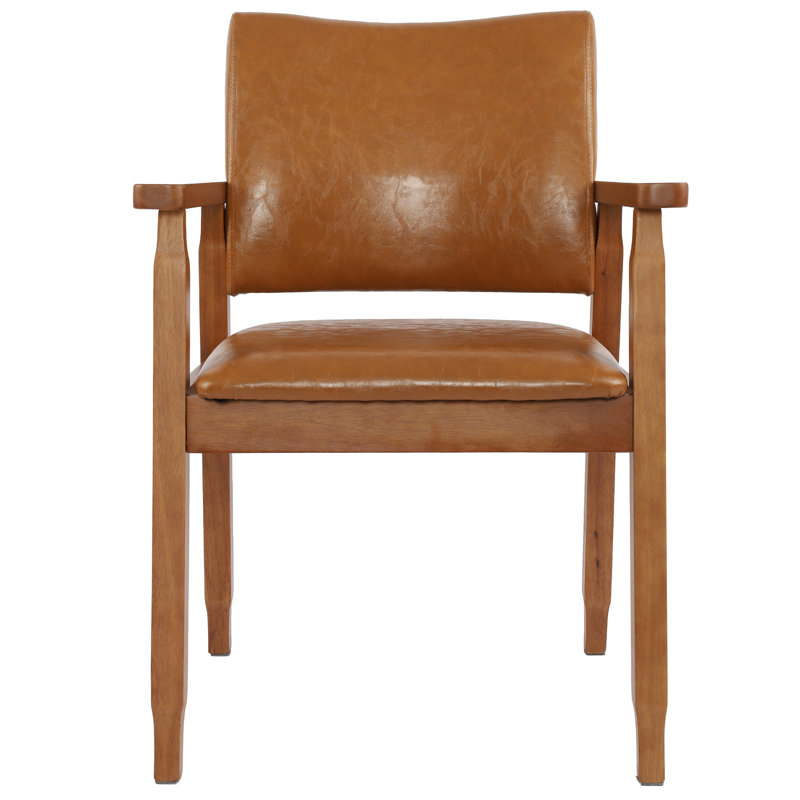 Actrice Mid-Century Fabric Upholstered Arm Chair, Dining chair, Brown PU