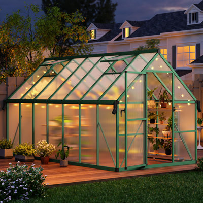 Large 8x14 Ft Walk-in Polycarbonate Greenhouse with Aluminum Alloy Frame and Adjustable Roof Vent for Outdoor Plant Protection