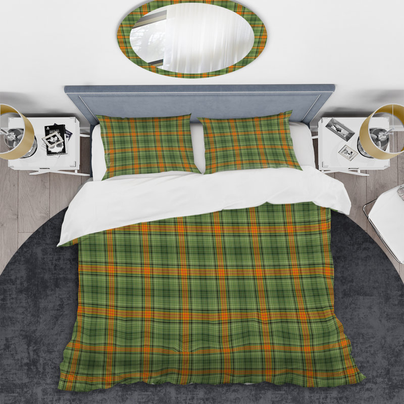 Ensemble de housse de couette en microfibre vert / orange 3 pièces, Housse de couette pour très grand lit et 2 très
