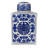 8” Rectangular Porcelain Jar with Blue and White Floral Design, Traditional Home Accent for Tabletop, Desk, Mantel, Storage, or Centerpiece Display