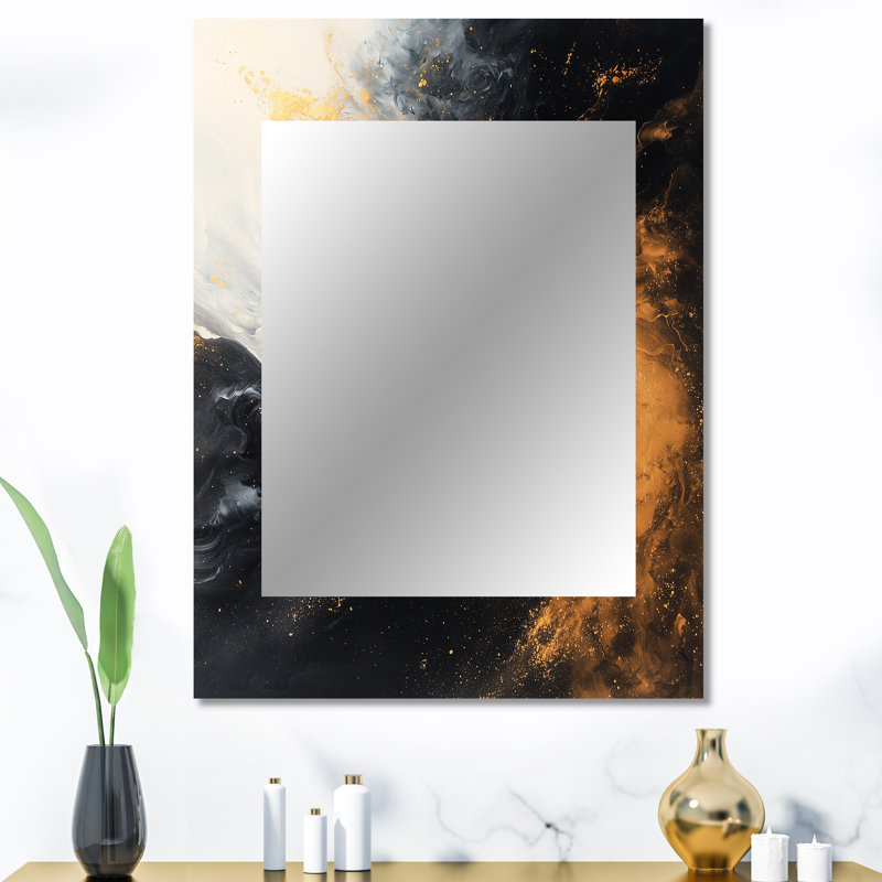 Or et noir Aurora Edge Shapes III - grand miroir mural de formes abstraites, miroir unique moderne, art imprimé en métal