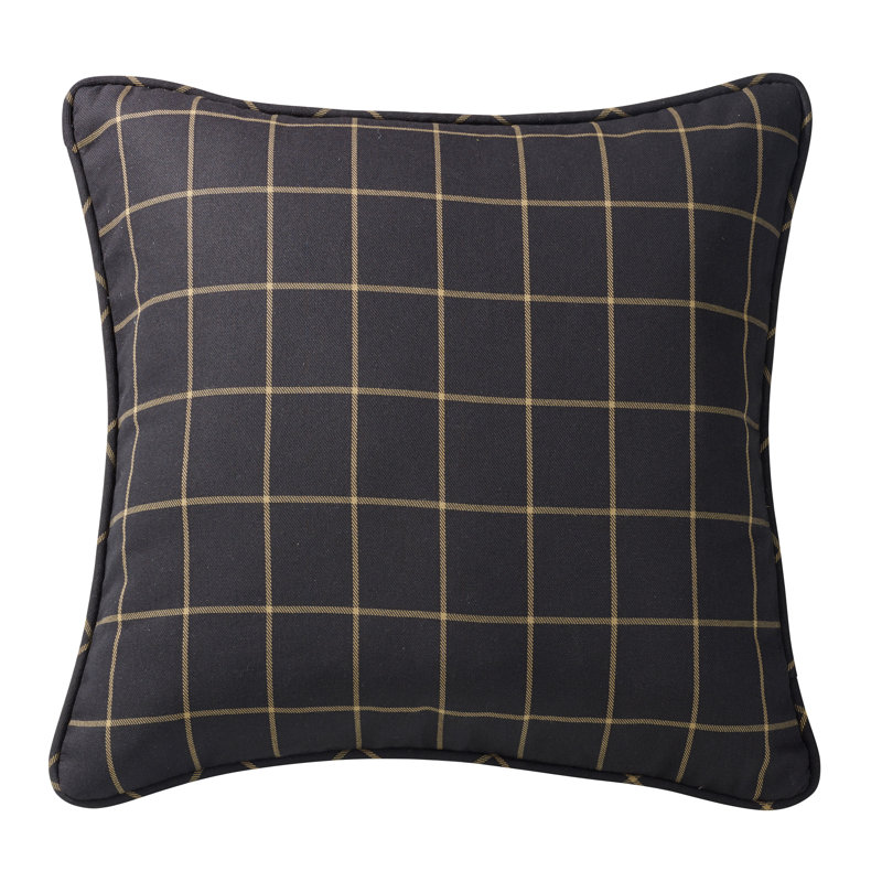Black and Tan Plaid Cotton Polyester Euro Sham, 27 x 27"