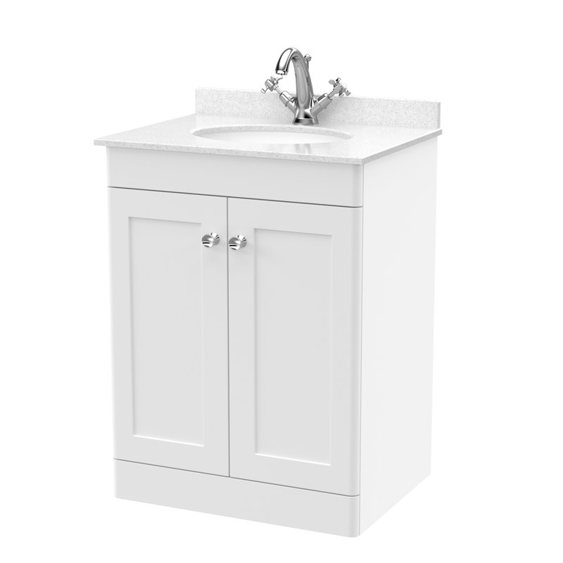 Classique 600mm Single Bathroom Vanity with Vanity Top, White, Satin White