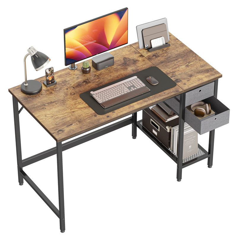 Ailaina Metal Base Computer Desk, Rustic Brown, 29" H x 47" W x 23" D
