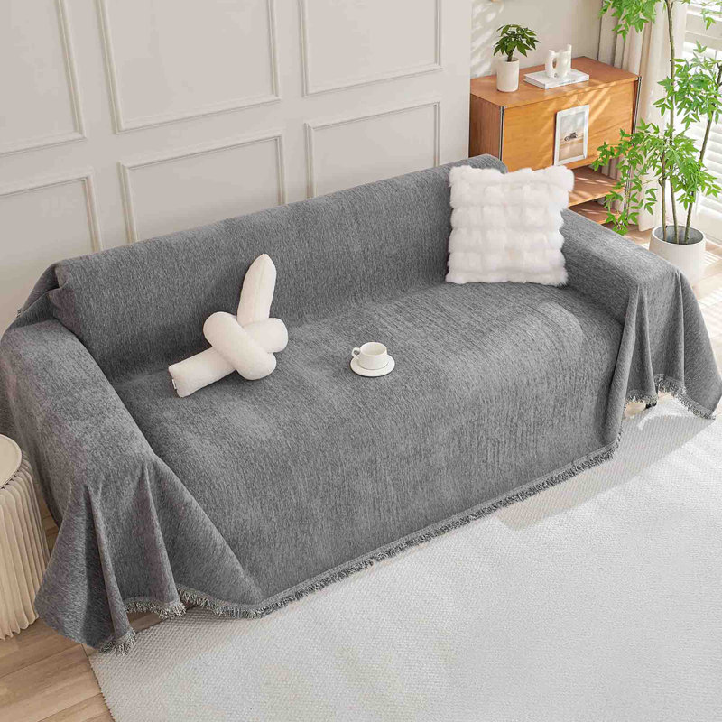 ‎Chenille Sofa Slipcover, Dark Grey