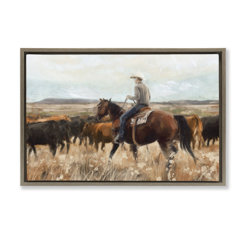 Toile flottante encadrée «Cowboy» par Nina Blue, Cadre flottant orme Montalcino, H 21 po x l 31 po