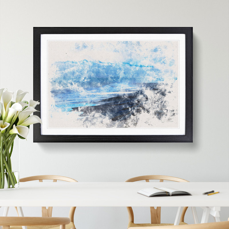 Mountain Beach - Framed Print, 27cm H x 36cm W x 2cm D, Black Framed