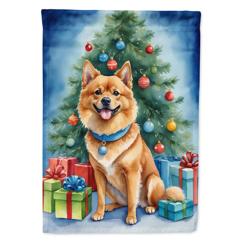 Drapeau de Noël renne de jardin, Spitz finlandais