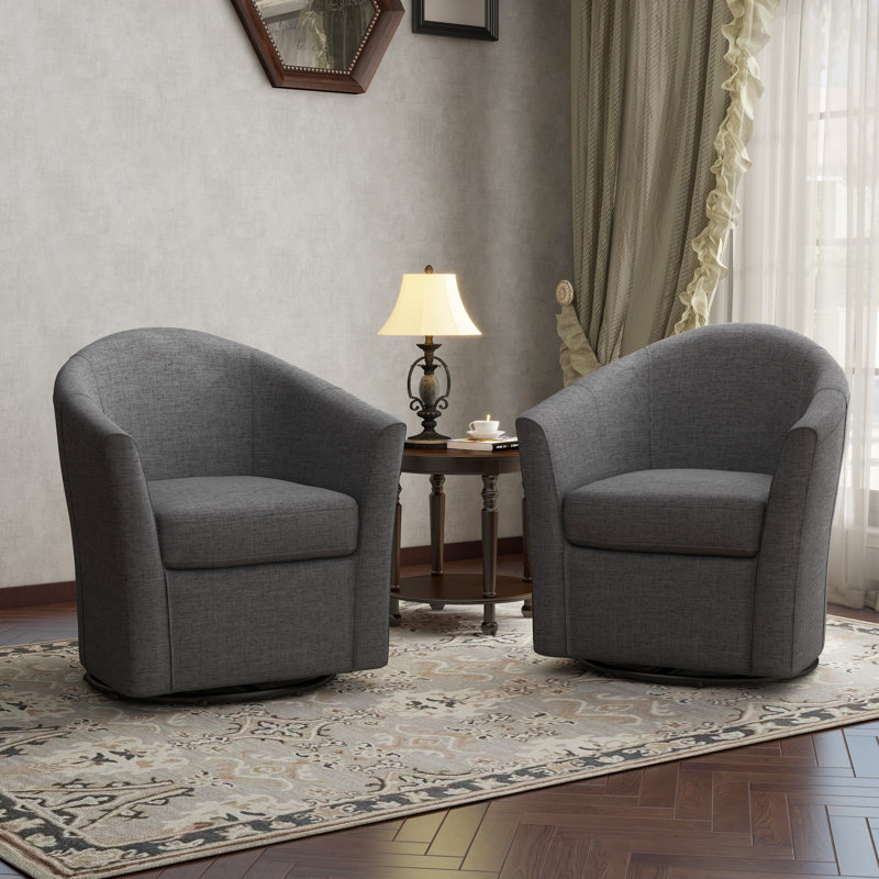 Aunna 78 Cm Wide Cotton Swivel Barrel Chair, Grey Linen Blend