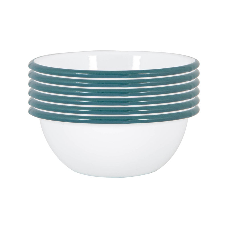 Argon Tableware - White Enamel Bowls, Teal