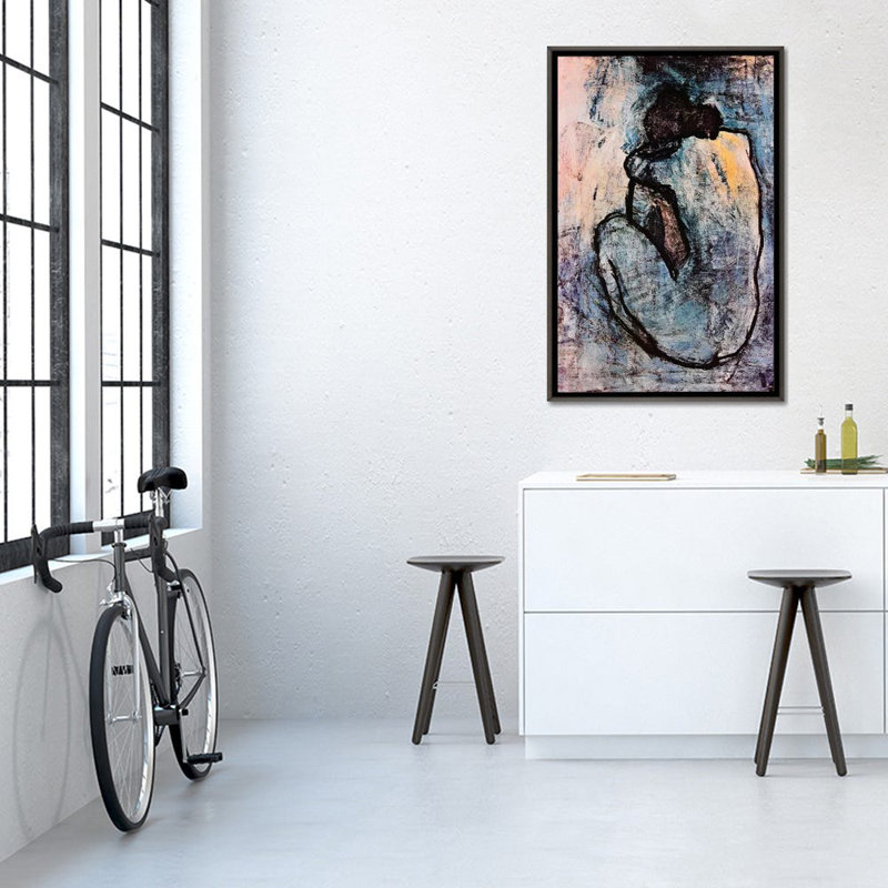 « blue nu » par pablo picasso-impression, Toile avec cadre noir, H 40 po x l 26 po x P 1,5 po