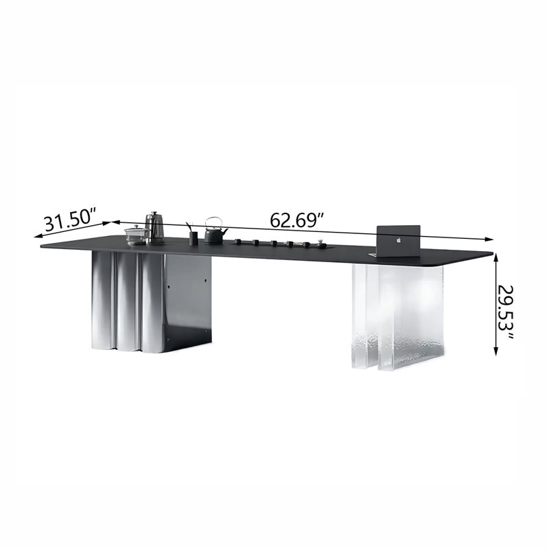 Bureau de thé rectangulaire en pierre frittée, H 29,53 po x l 62,99 po x P 31,5 po