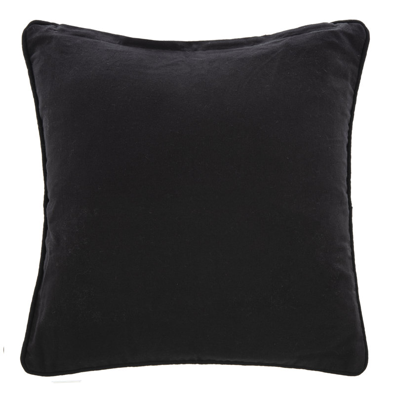 Black and Ivory Embroidered Square Throw Pillow