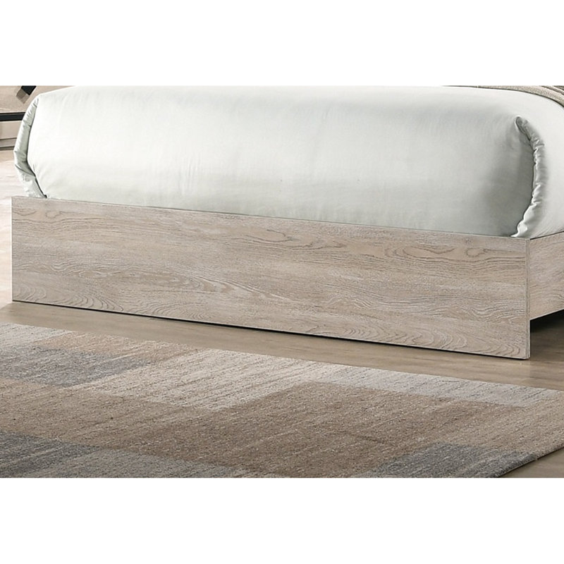 Lit très grand contemporain avec finition crème et tête de lit grise, Crème/gris, Très grand lit