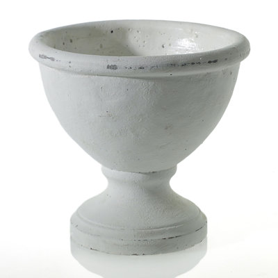Small Round Distressed White "Alexa" Footed Planter Pot Compote for Plants and Home Décor
