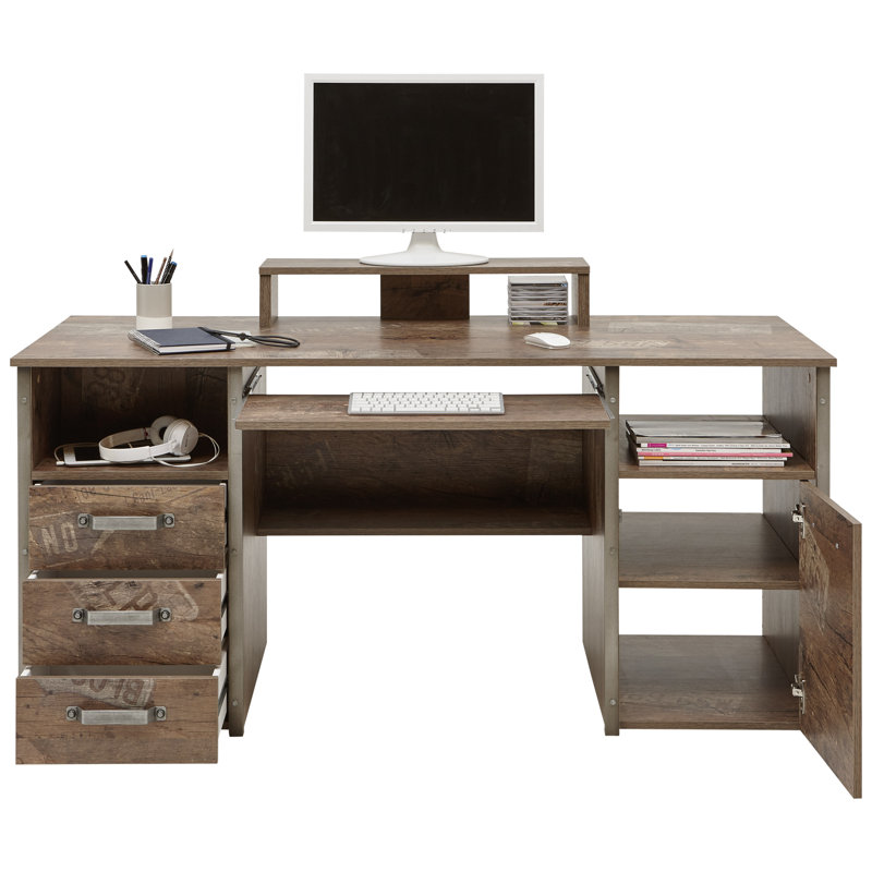 Harkon Metal Base Computer Desk, Brown