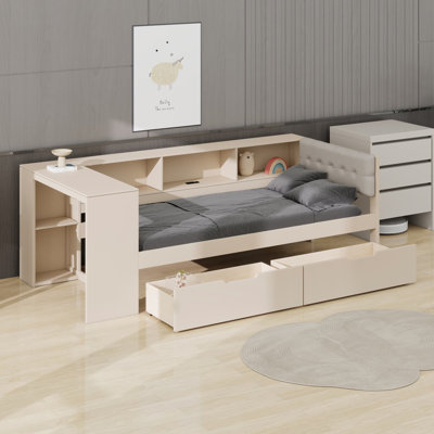 Lit plateforme avec tablettes de rangement